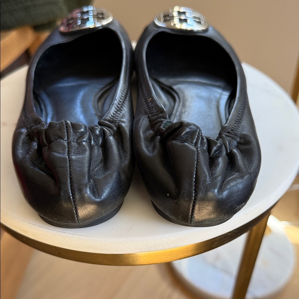 Tory Burch Black Flats with Silver Logo - Picture 3 of 3